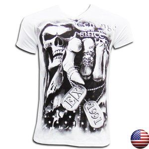 EXCHANGE FASHION MEN'S REAPER WHITE V-NECK T-SHIRT
